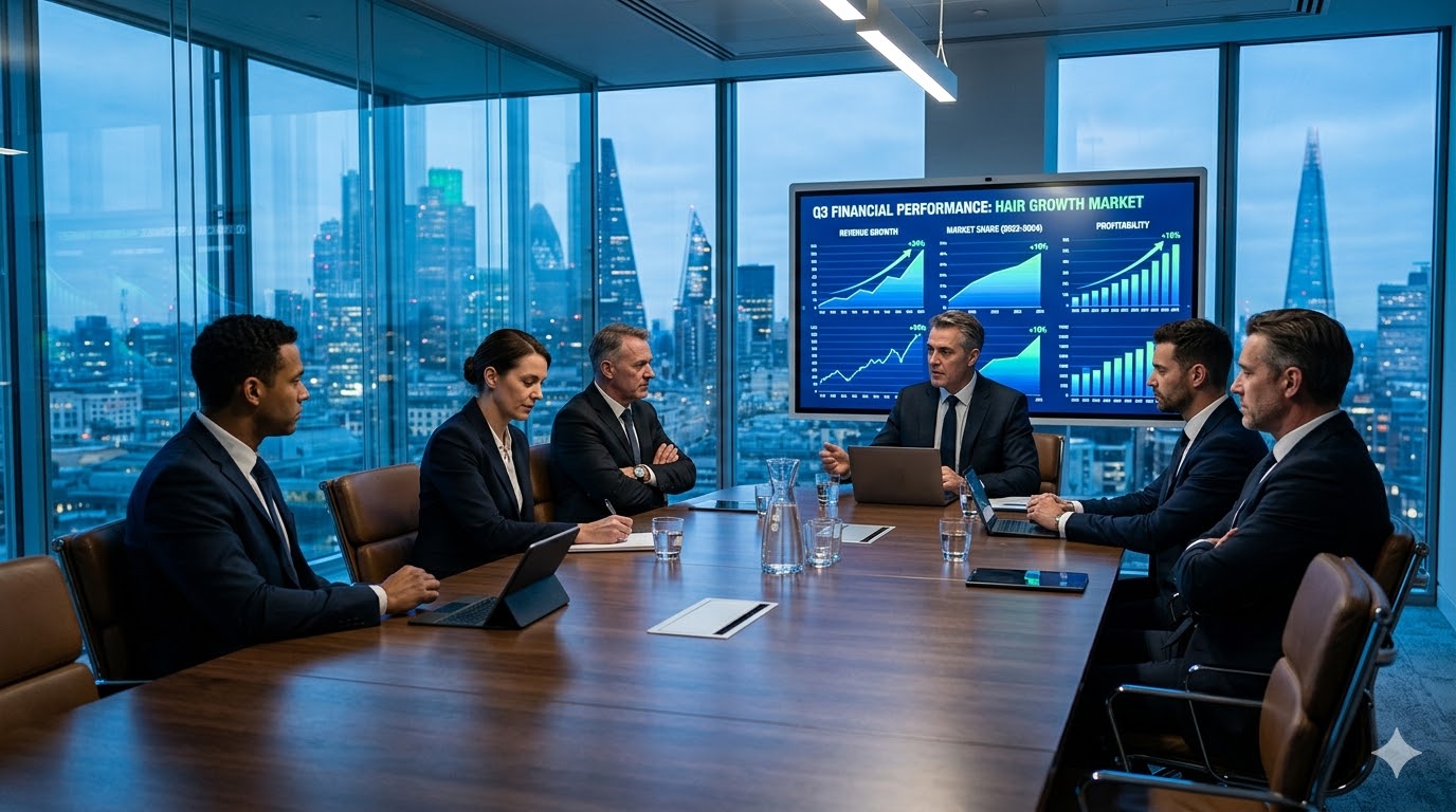 Corporate boardroom and profit charts